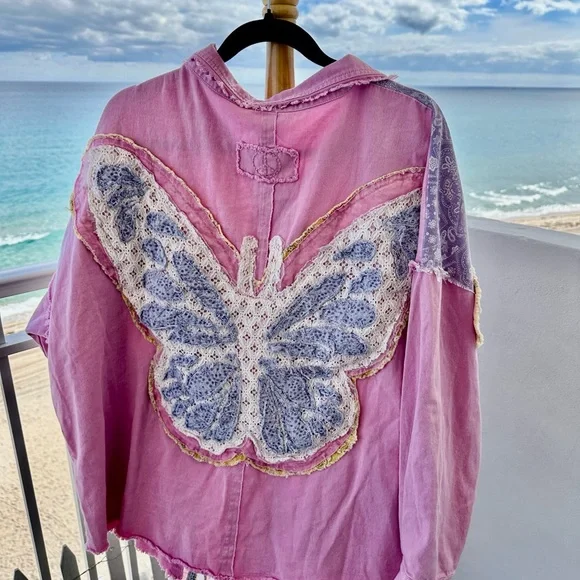 BLUE VELVET NWT Pink and Purple crochet Butterfly Patchwork Shirt - Picture 3 of 12